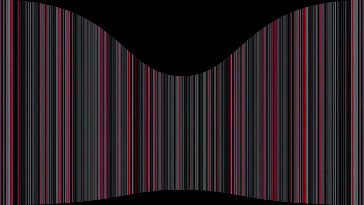 cortinas en pared curva. pared flexible curva hecha de rayas grises y rojas. perspectiva del escenario.