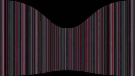cortinas en pared curva. pared flexible curva hecha de rayas grises y rojas. perspectiva del escenario.