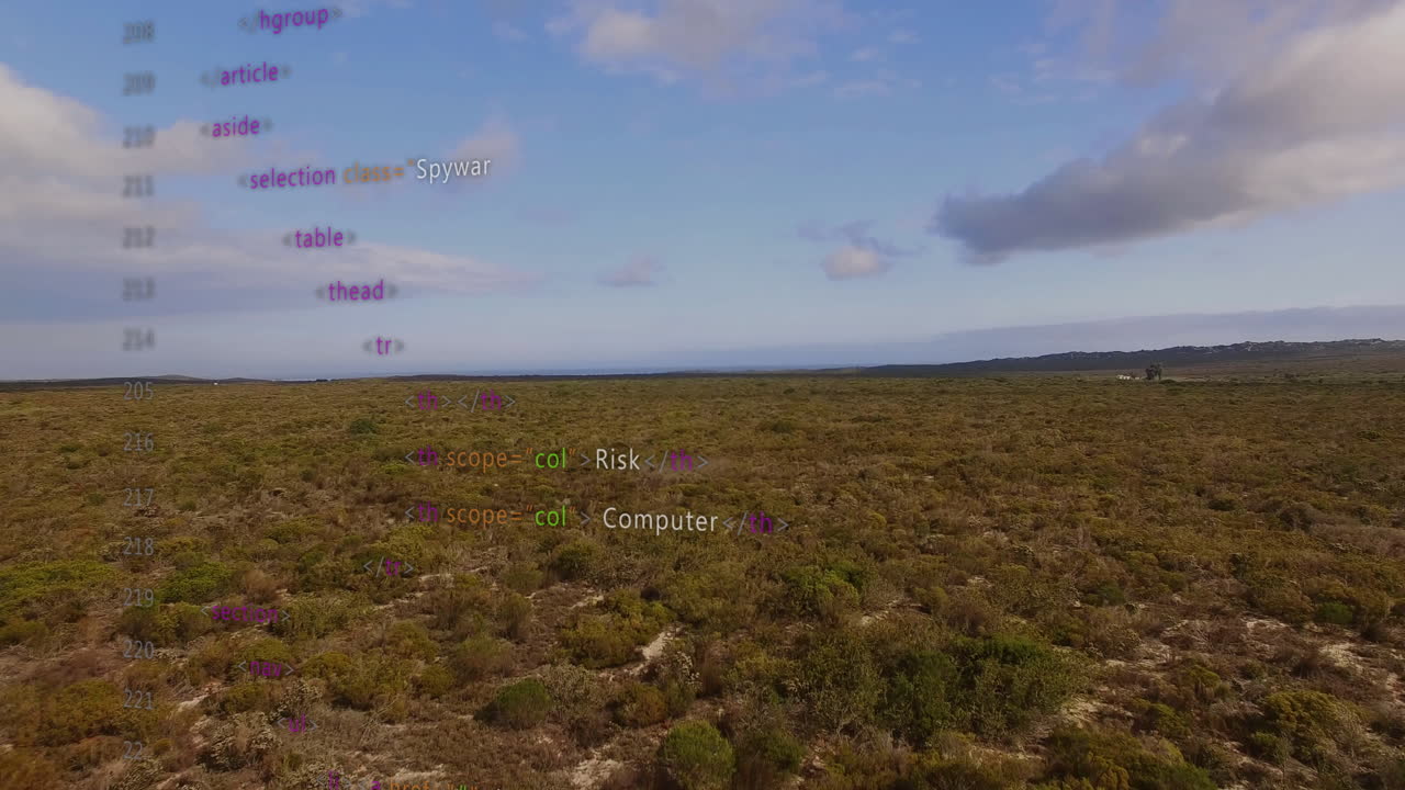 animación del procesamiento de datos sobre el paisaje