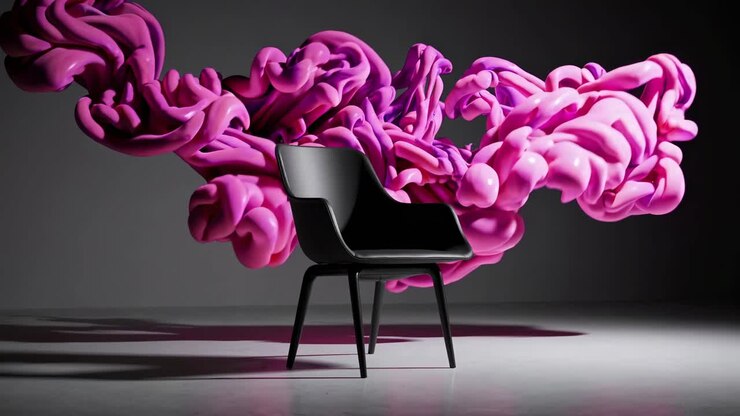 Cadeira Preta com Fundo de Fumaça Abstrata Rosa