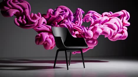 black chair with pink abstract smoke background