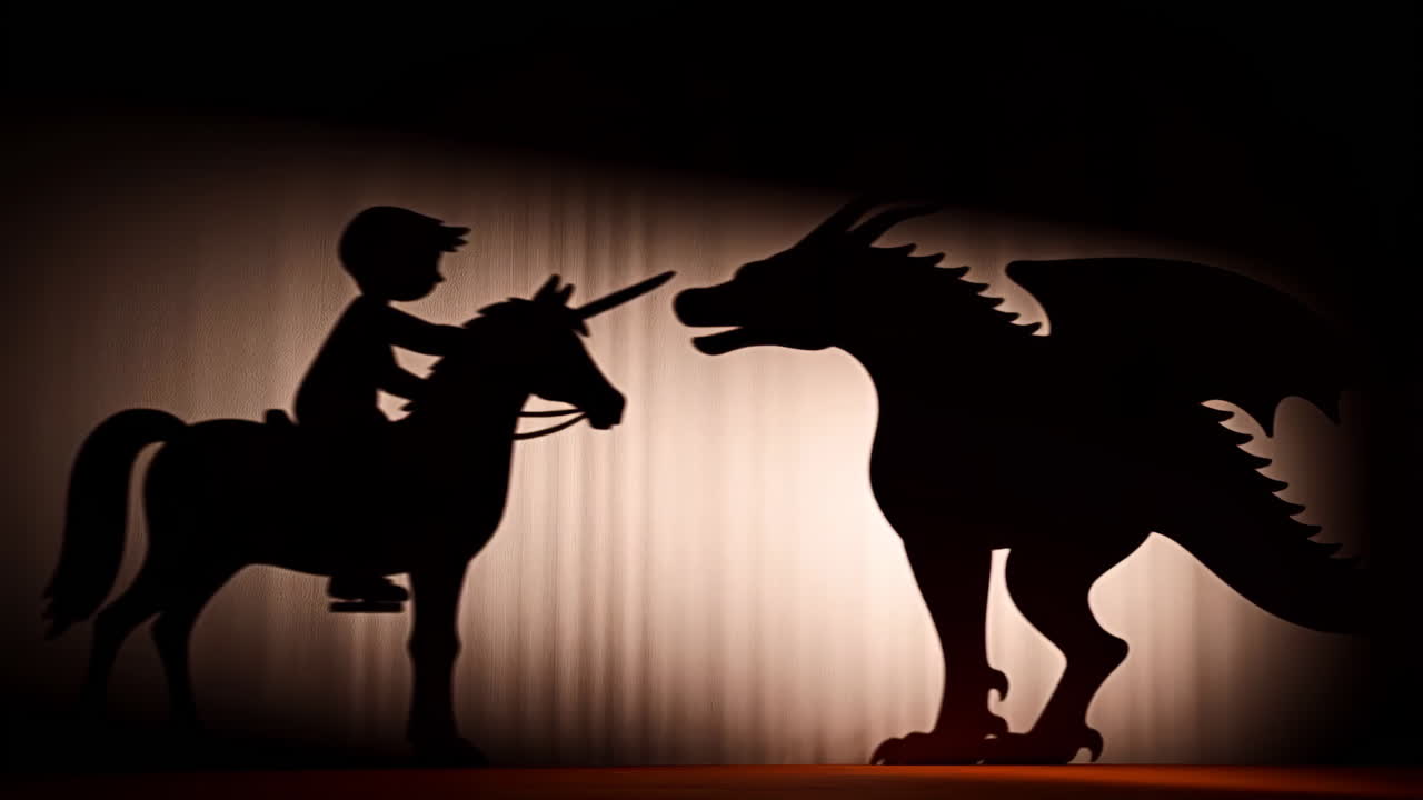 Shadow Puppet Show: Boy on Unicorn vs. Dragon