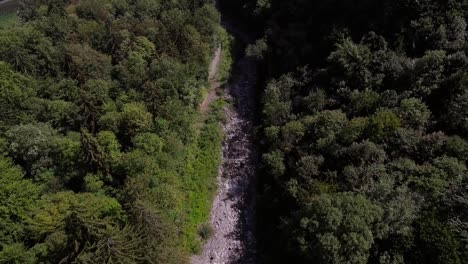 Luftflug-über-Einen-Bach-Zwischen-Dem-Wald