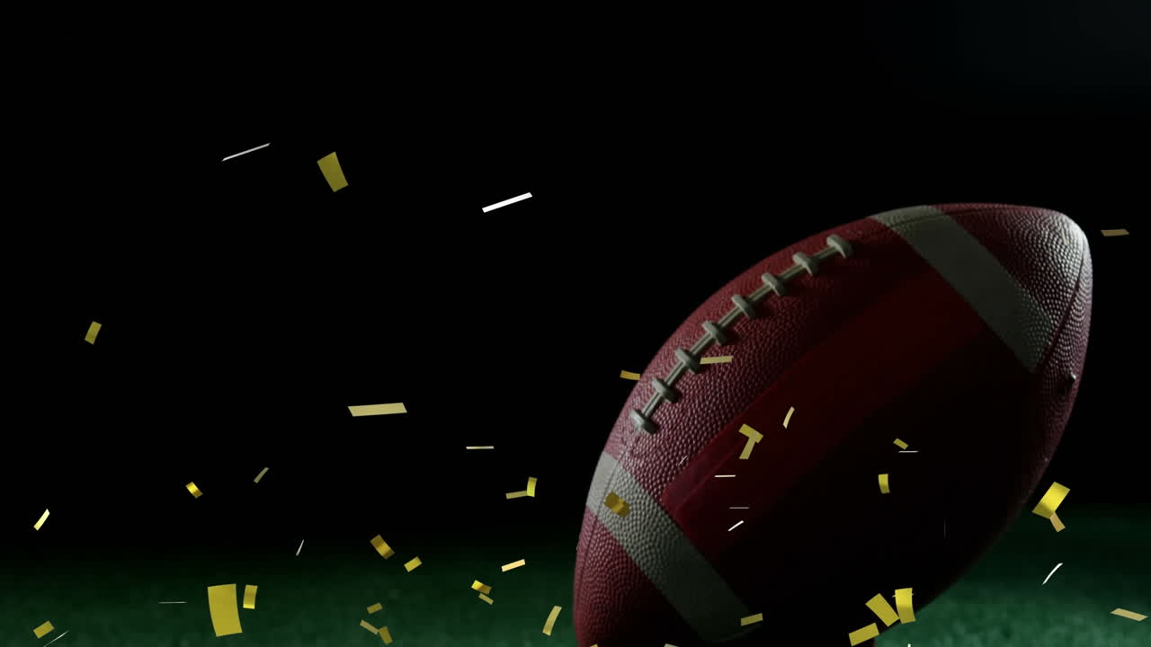 Animazione di coriandoli che cadono su un pallone da football americano