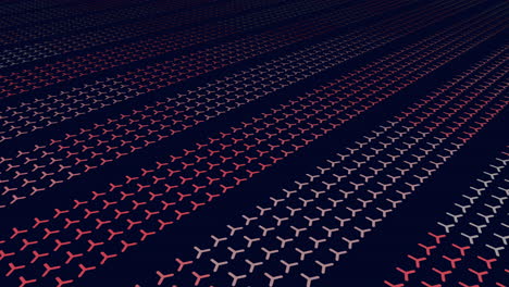 contrasting grid of red and blue dots forms an intriguing pattern