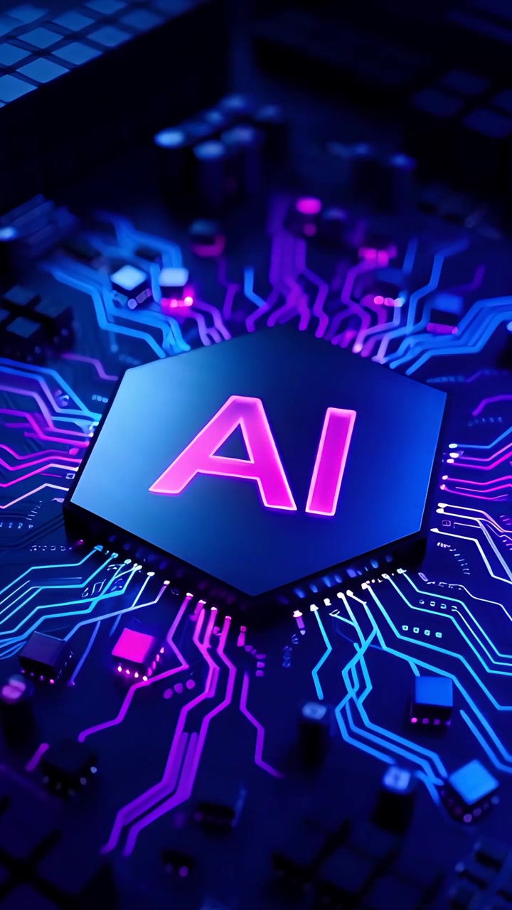 Sfondo Tecnologico Futuristico con Scheda Madre e Chip AI 4K
