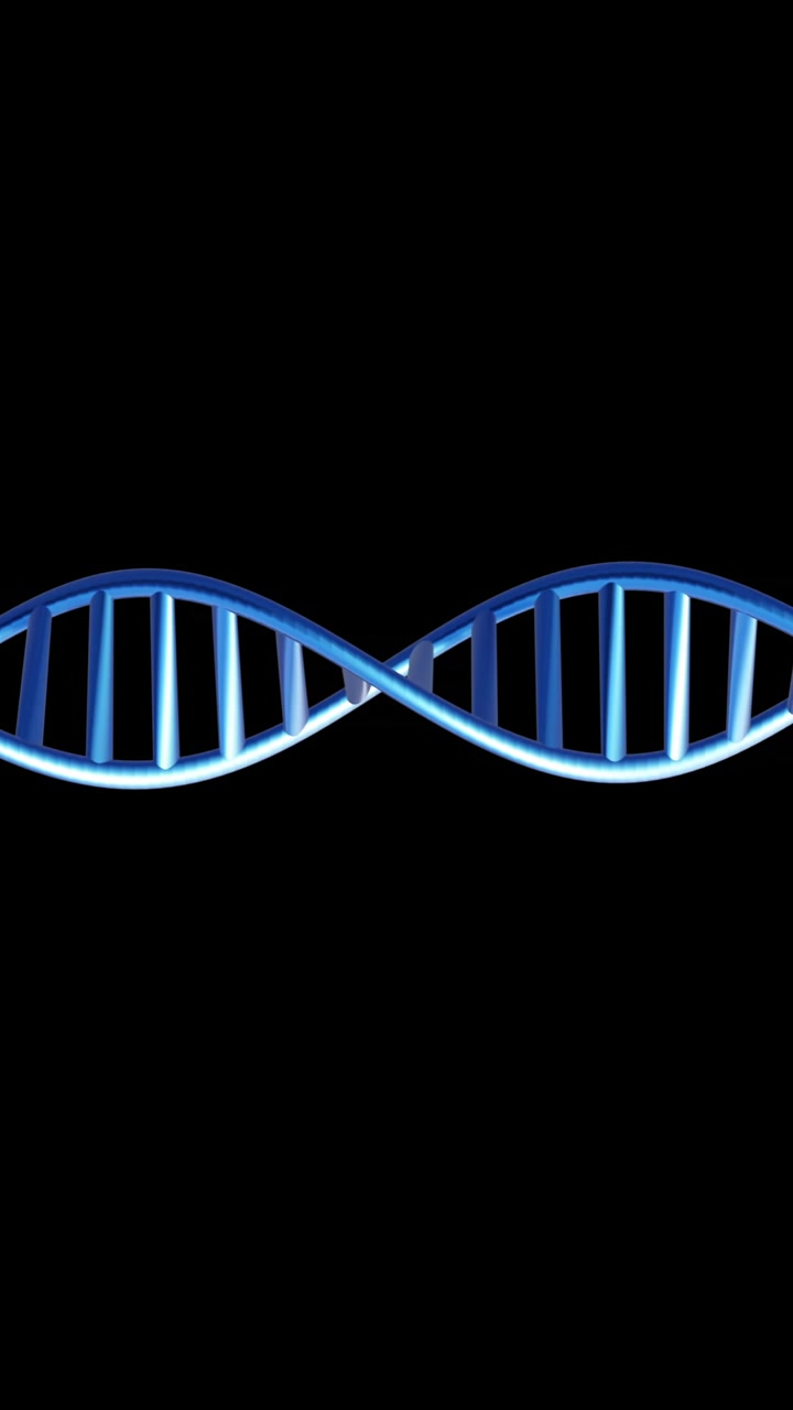 Animasi untai DNA yang berputar dengan ruang kosong di latar belakang hitam