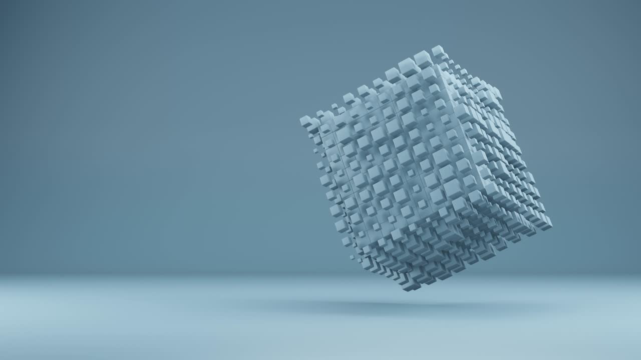abstracto que satisface la geometría del cubo azul renderizado en 3d