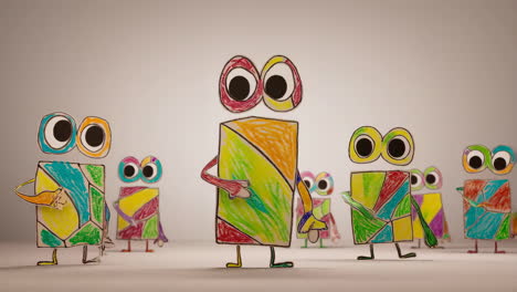 a parade of whimsical colorful cartoon characters