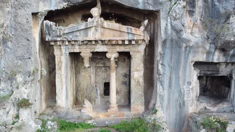 Historical-Fethiye-King-Tombs-of-the-4th-century-BC,-carved-into-the-rock-tomb