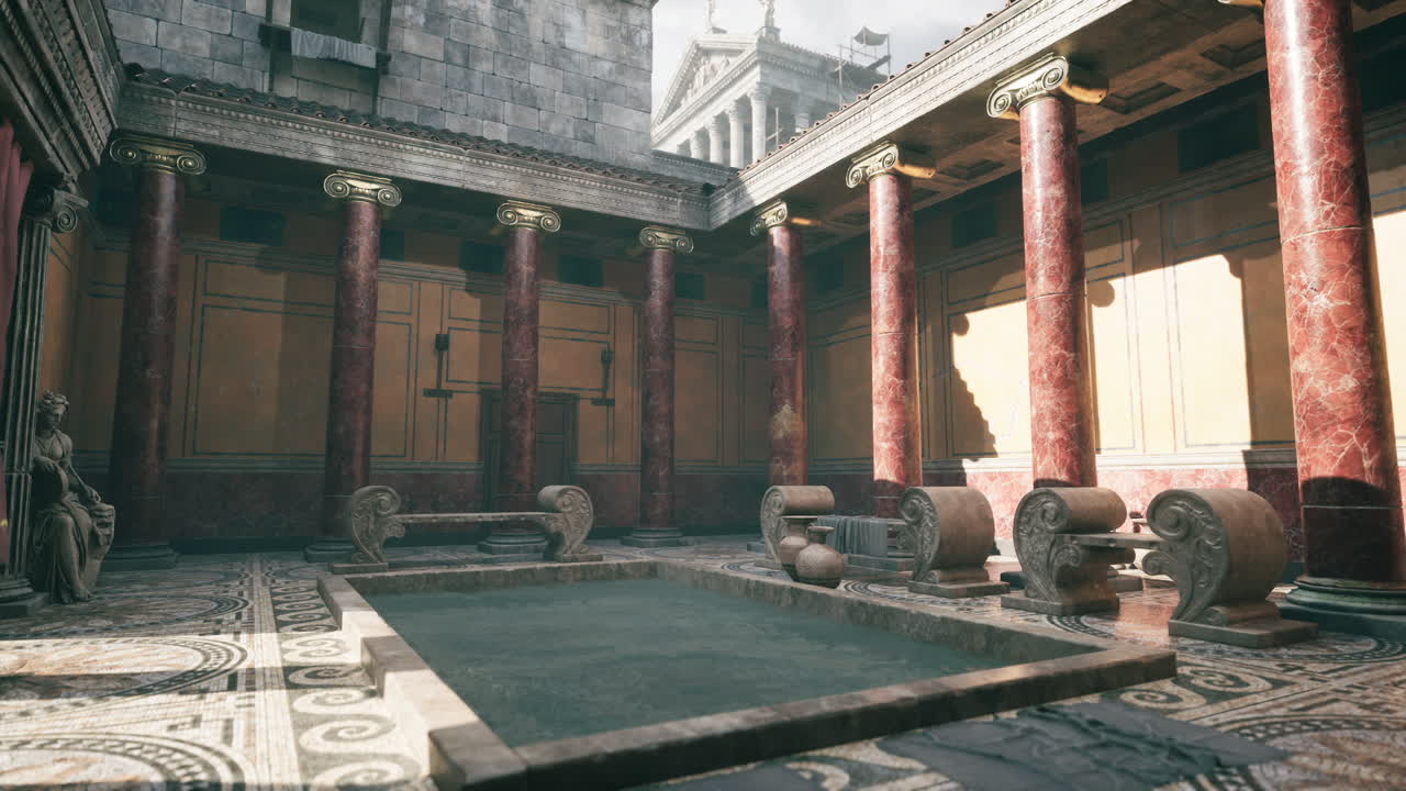 Historic roman bath courtyard featuring stunning architecture and design
