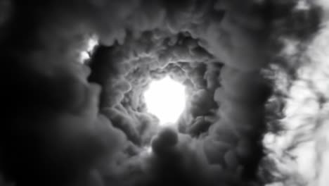 ethereal swirls of dark smoke intertwine and coalesce into an enigmatic formation with a bright center, creating a striking visual contrast and captivating atmosphere