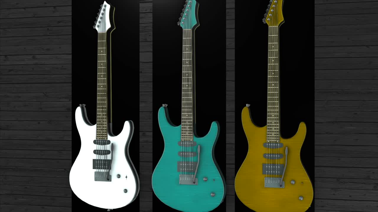 tres guitarras eléctricas expuestas