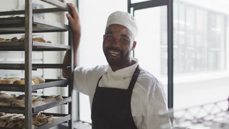 animation of african american male baker smiling at camera