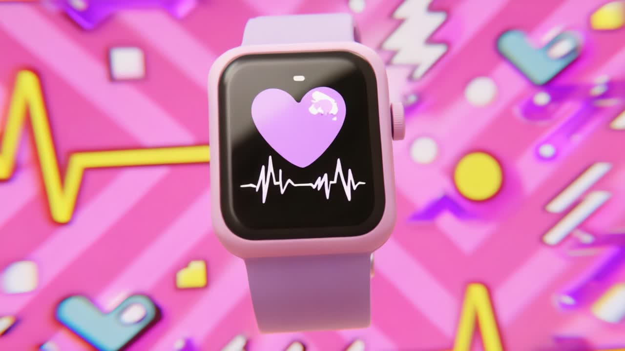 A Colorful Heart-Rate Monitor Smartwatch in Vibrant Pink Background, Showcasing a Modern, Stylish Design for Health Tracking and Fitness Enthusiasts in Daily Life
