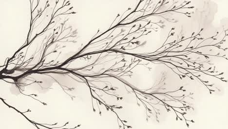 delicate ink illustrations of branches with subtle floral elements in soft tones, capturing the beauty of nature with an artistic touch