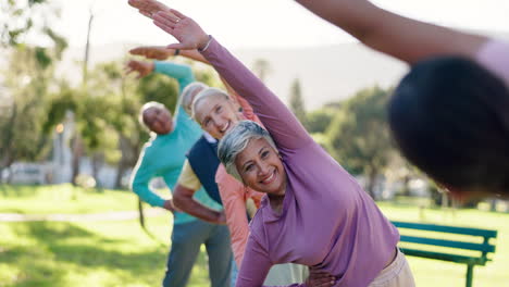 group of seniors exercising together in the park
