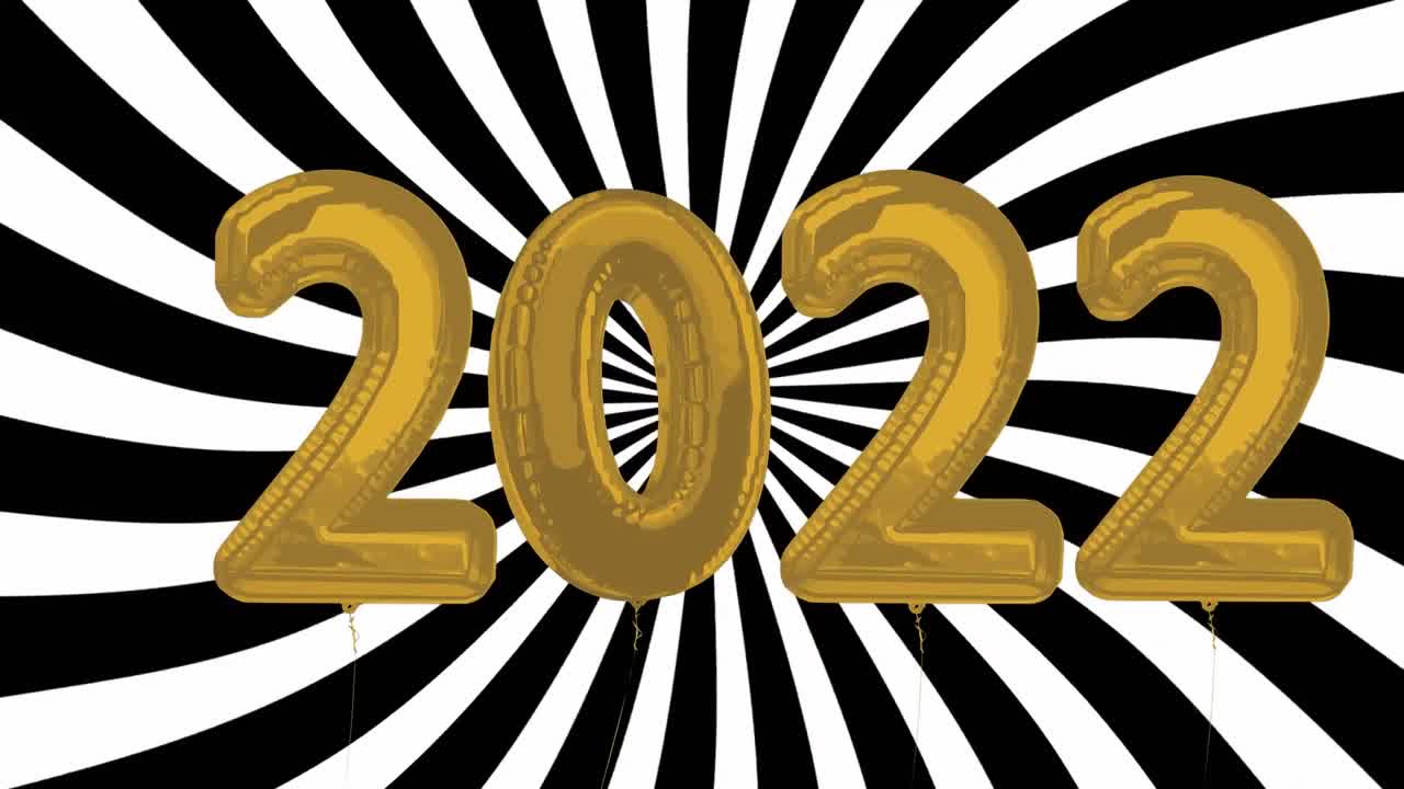 animación de globos 2022 volando sobre un fondo blanco y negro