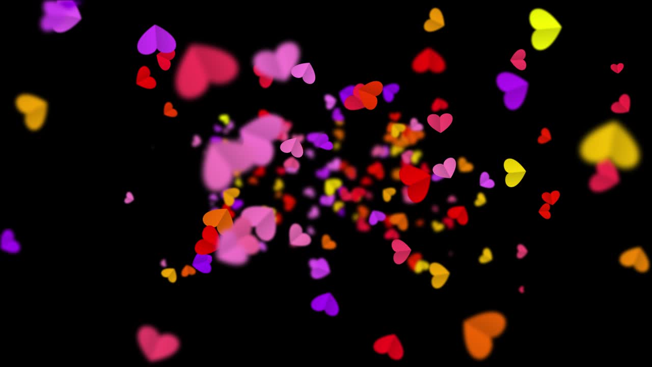 달리는 다채로운 심장 알파 채널 고립과 함께 완벽한 루프 사랑, 열정 및 축제 개념 발렌타인 데이, 어머니의 날, 결혼기념일의 배경.