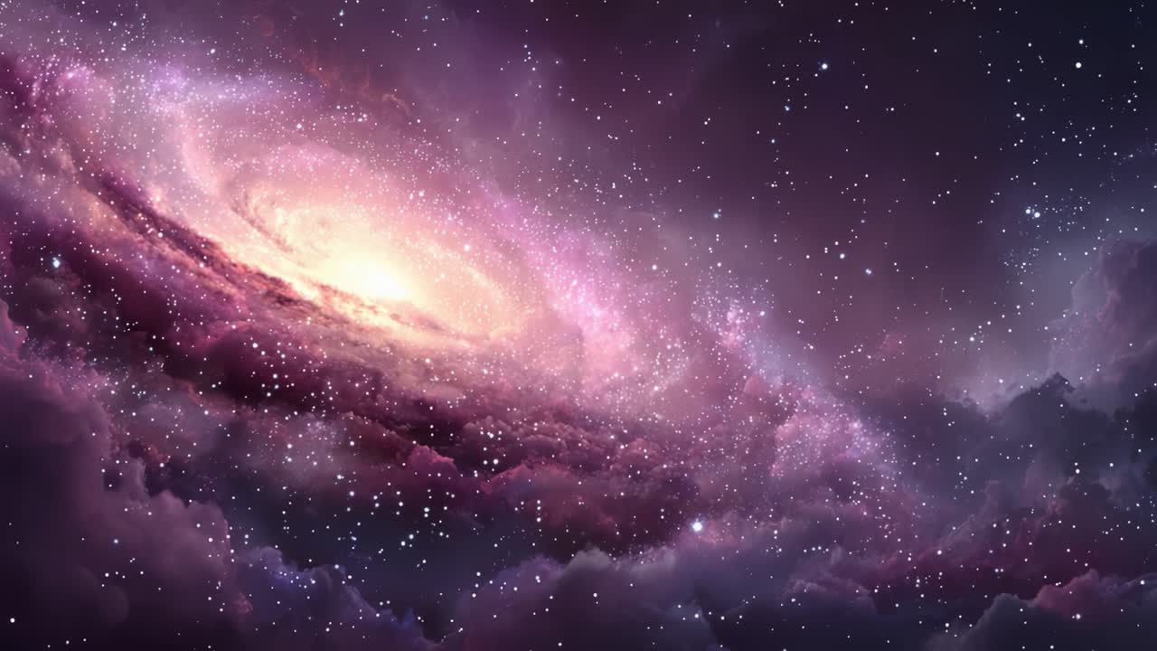 A Stunning Cosmic Display Revealing the Majestic Swirls of a Galaxy, Illuminated by Stars and Surrounded by Ethereal Nebulae and Celestial Clouds