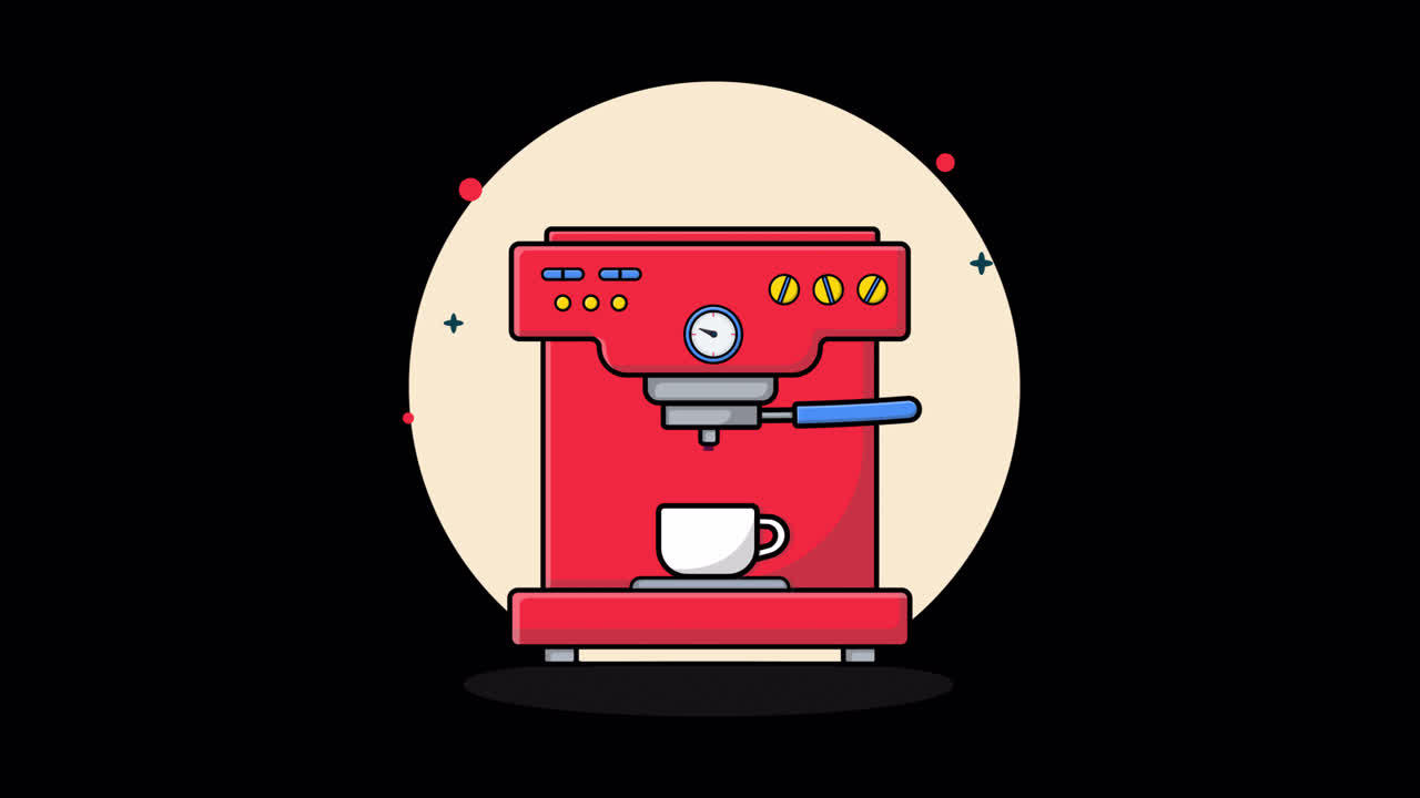 Animasi Mesin Espresso Merah Kartun Sedang Menyeduh Kopi