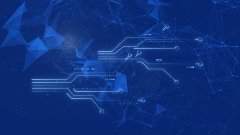 animación de conexiones de microprocesadores y redes de plexus contra un fondo azul