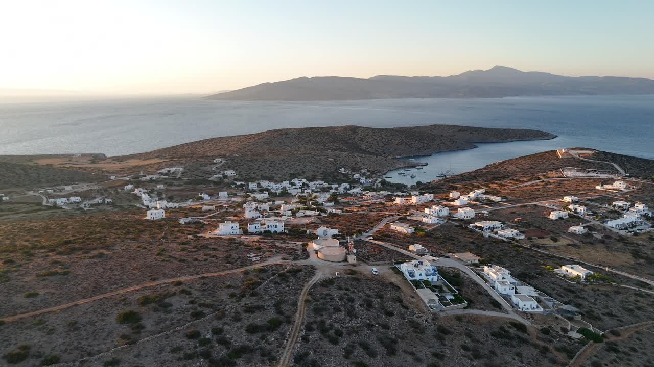 Late afternoon shot over the small island of Heraklia | Small islands in the Aegean sea | 4K