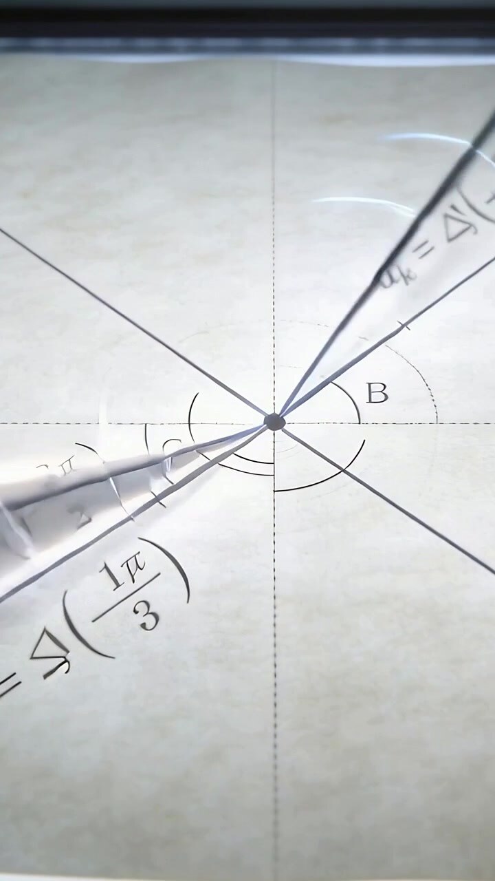 Video verticale: Puntatore metallico che si avvicina ruotando attorno a un perno su una scrivania, mostrando un diagramma polare