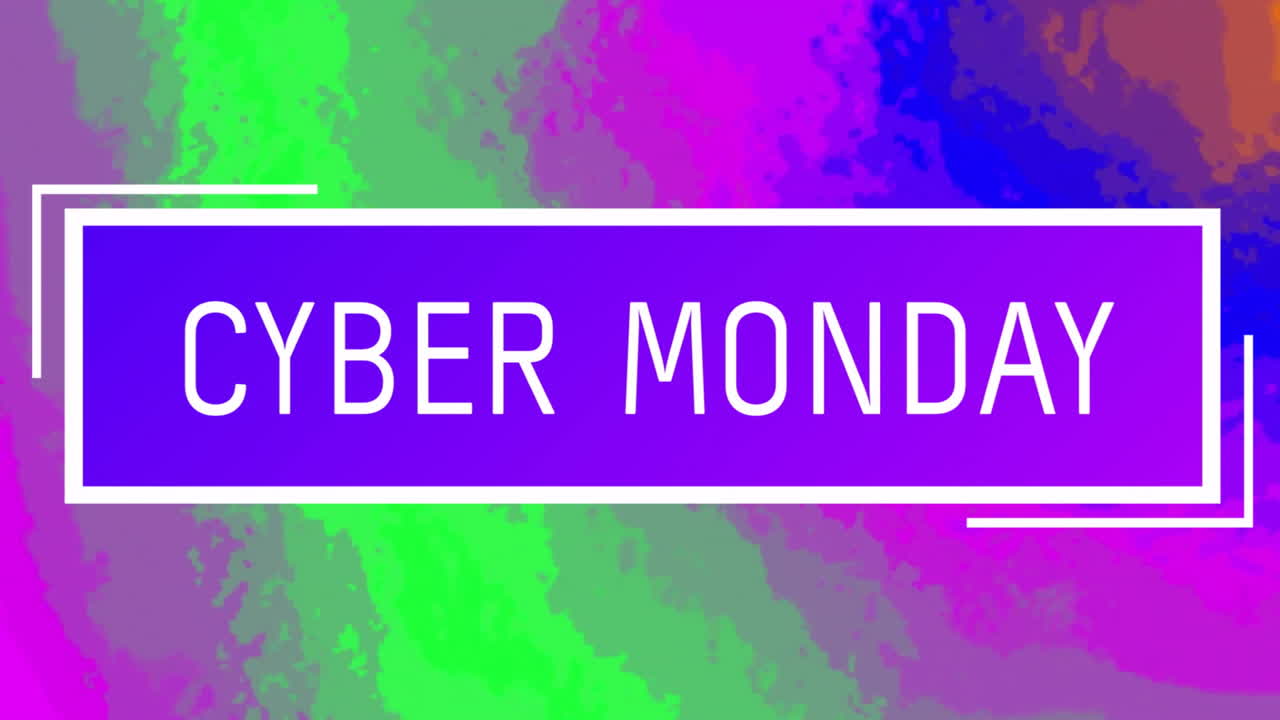 Animation of cyber monday text over vibrant pattern background