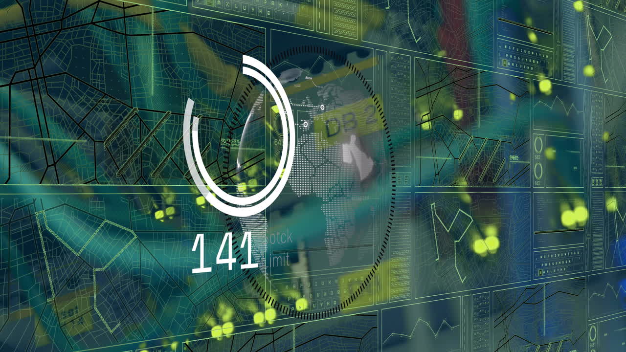 animación del procesamiento de datos y el globo sobre la sala del servidor