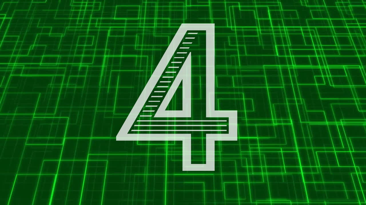 Number 5 animating over green digital grid background