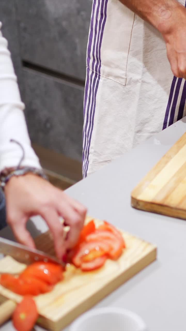 Preparing vegetables on a cutting board