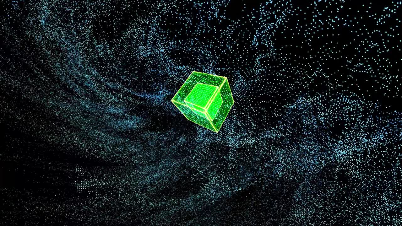 abstracto verde millones de partículas grandes datos tecnología digital moviéndose alrededor