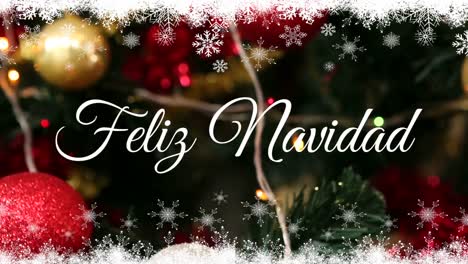 Animation-of-feliz-navidad-text-over-christmas-baubles