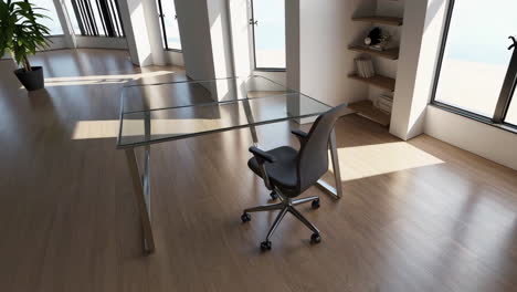 modern office space with glass desk and office chair