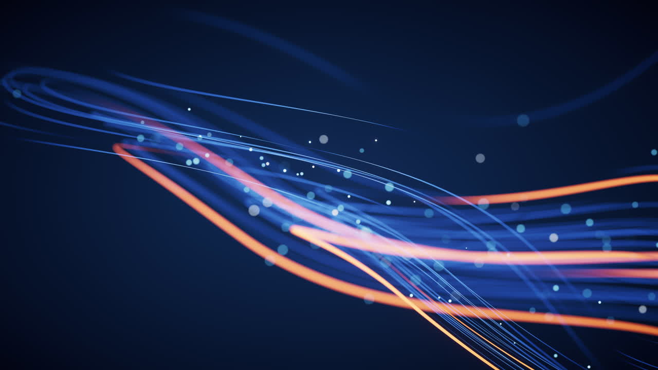 Curve fluide con linee neon luminose, rendering 3D