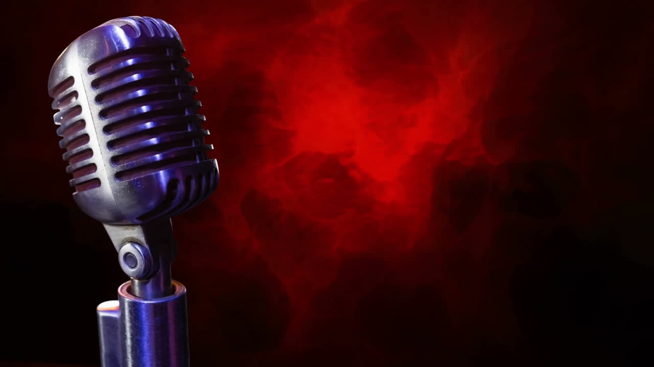 Microphone on a red and black background