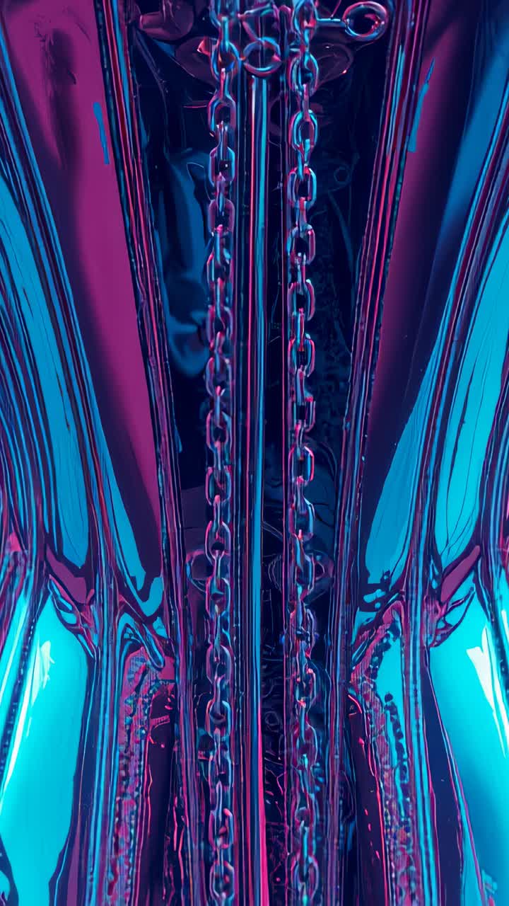 Vertical video: Camera pulling back starting chains sliding down smooth dome under neon gradient