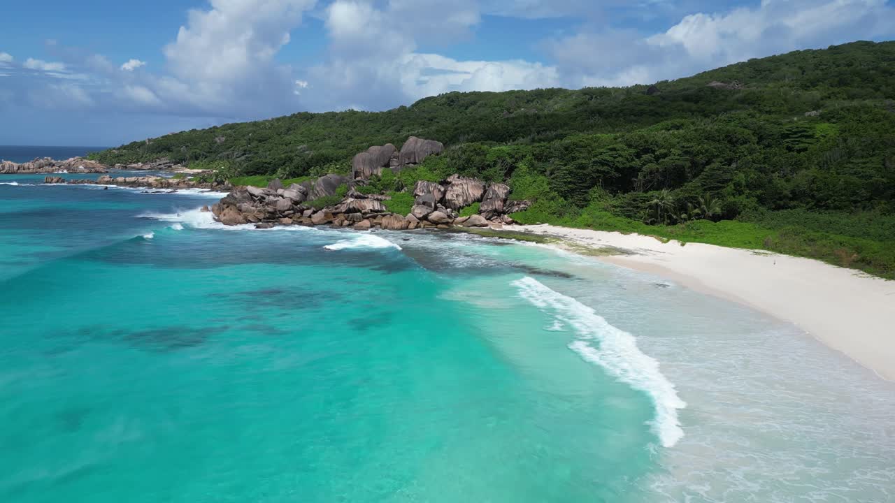 Aerial View of a Tropical Beach in Seychelles