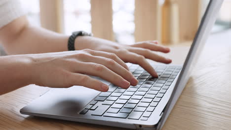 woman hands, laptop and typing ebook from house