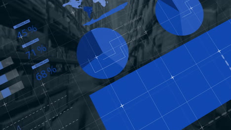 animation of financial data processing over warehouse