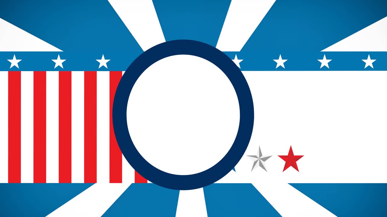 미국 국기 위에 복사 공간이 있는  ⁇ 색 원의 애니메이션