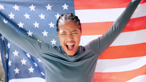 woman celebrating with american flag