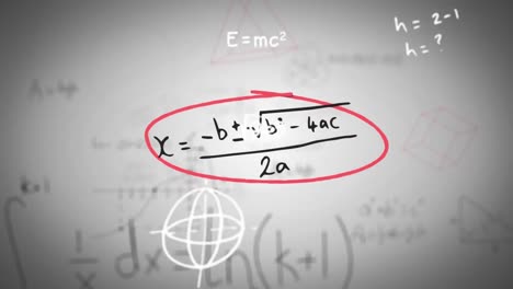 animación ecuaciones matemáticas y formas geométricas con diagramas en pizarra