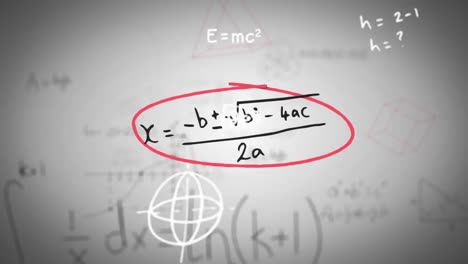 animation mathematical equations and geometric shapes with diagrams over whiteboard