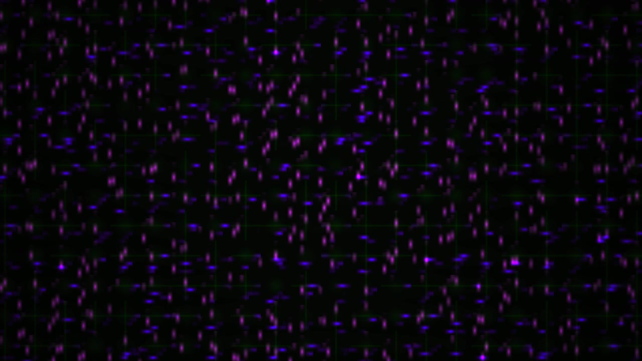 Flickering Purple and Pink Particles on a Dark Digital Grid Background
