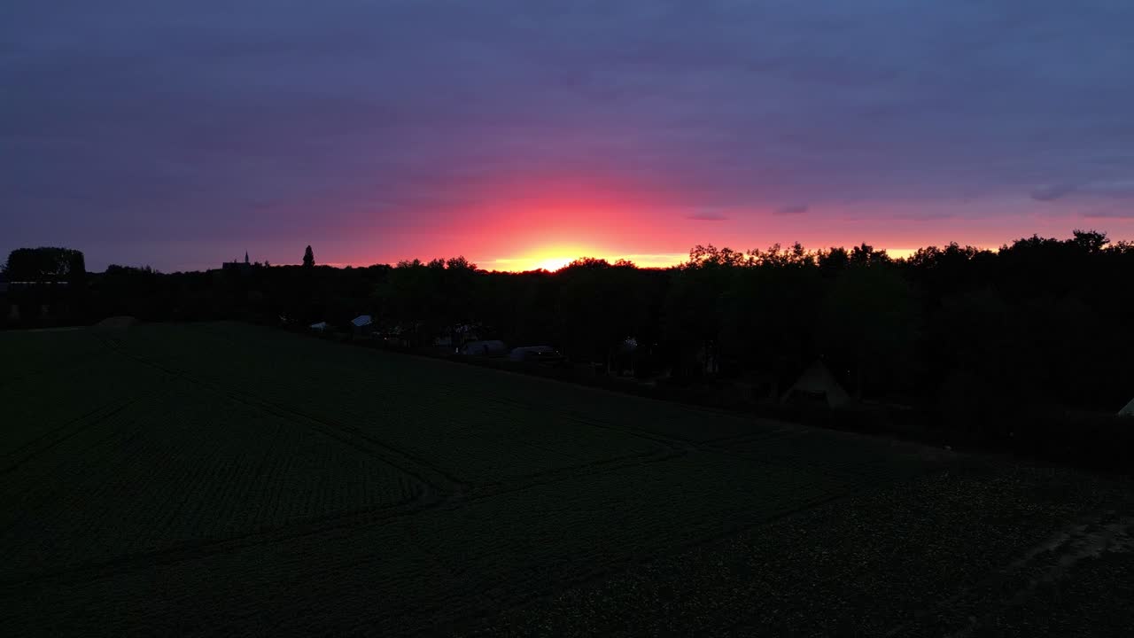 Golden Orange Sunset Sky With Silhouette Landscape View