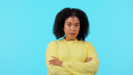 Serious,-portrait-and-woman-frustrated-with-arms