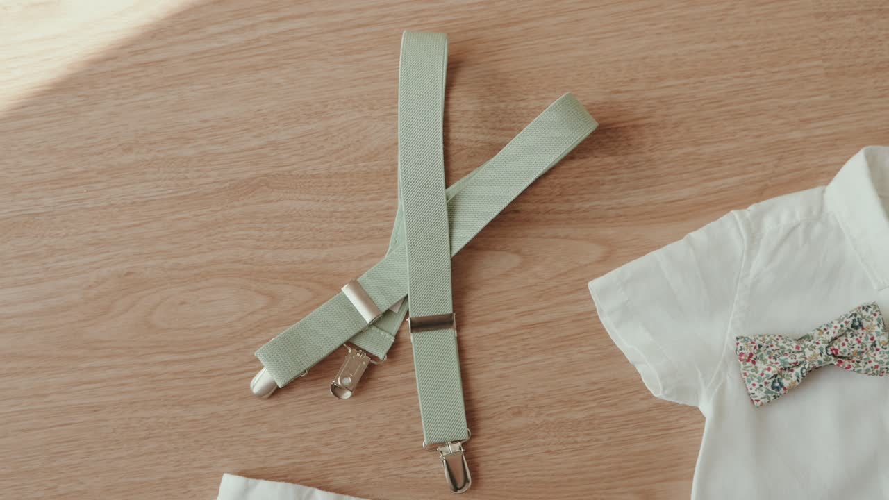 세련된 결혼식 멜빵과 나비넥타이 세트의 클로즈업