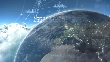 animación del globo sobre procesamiento de datos y nubes